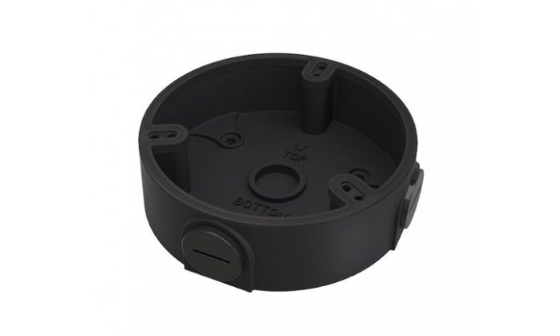 Zwarte aluminium Dahua PFA136-B montagebox voor camerabekabeling met een diameter van 110mm.