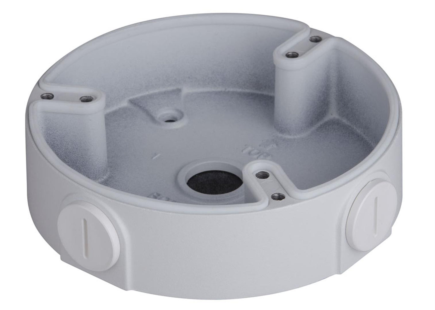 Witte aluminium Dahua PFA137 montagebox voor dome camera's met kabeldoorvoer en waterdicht ontwerp.