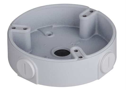 Witte aluminium Dahua PFA137 montagebox voor dome camera's met kabeldoorvoer en waterdicht ontwerp.