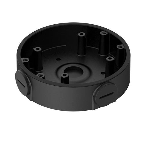 Zwarte ronde aluminium montagebox voor Dahua dome camera's met kabeldoorvoer, Ø108mm.