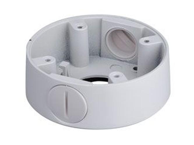 Witte aluminium Dahua PFA13A-E aansluitdoos voor dome camera's met ronde behuizing en kabeldoorvoer.