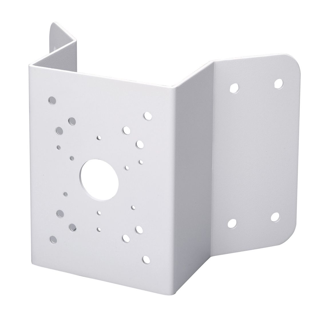 Witte Dahua PFA151 hoekmontagebeugel van duurzaam SECC-staal met voorgeboorde gaten voor speed dome camera's.