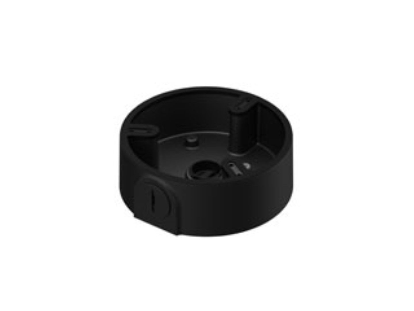 Zwarte Dahua PFA197R-B aluminium montagebox voor dome camera's met een diameter van 129,1 mm.