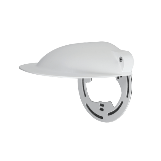 Witte aluminium regenkap voor Dahua dome camera's met een weerbestendig design en montagebeugel.
