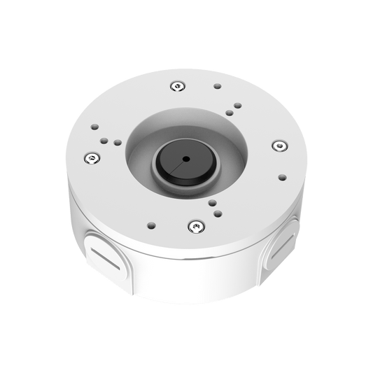 Witte aluminium Dahua PFA5300R junction box voor dome camera's met ronde behuizing en kabeldoorvoer.