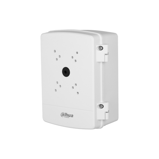 Witte Dahua PFA6400S waterdichte aluminium voedingskast voor PTZ- en IP-camera's met scharnierdeur.