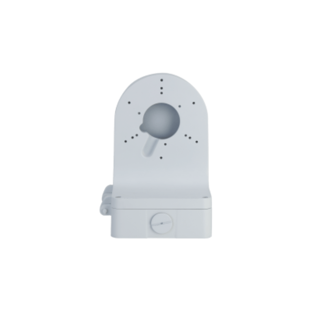Witte Dahua PFB206W aluminium muurbeugel voor beveiligingscamera's met kabeldoorvoer en montageplaat.