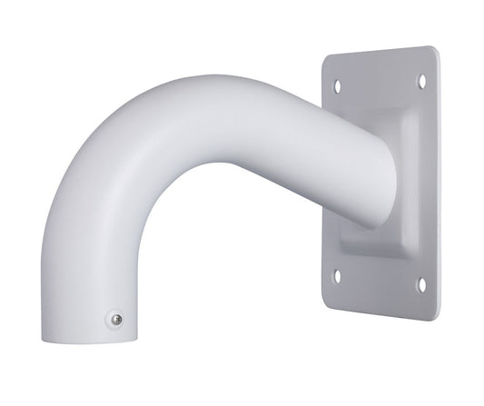 Witte Dahua PFB300S aluminium muurbevestigingsbeugel voor camera's met een gebogen design en montageplaat.