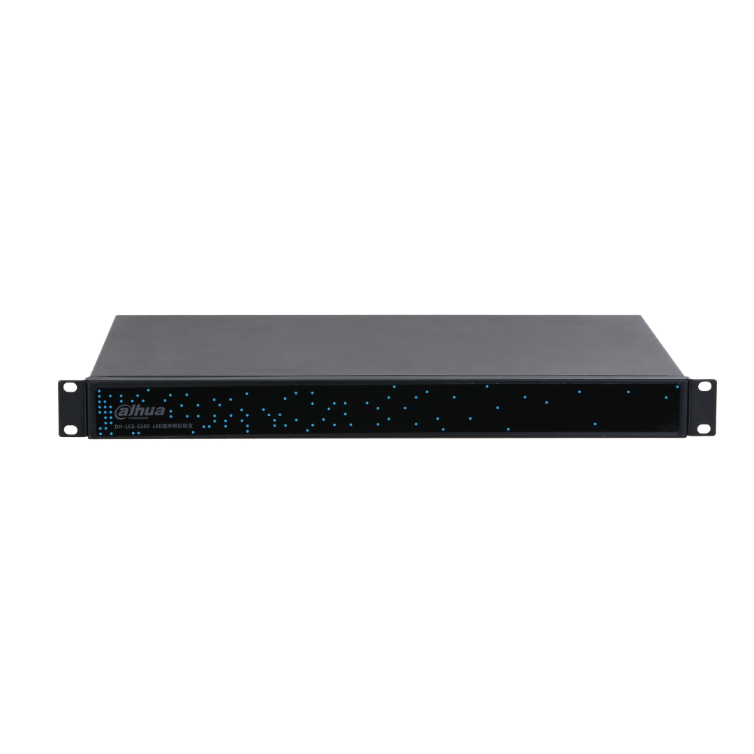 Zwarte Dahua DH-LCS-5100 rackmount switch met een strak metalen design en blauwe statusindicatie-leds aan de voorzijde.