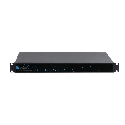 Zwarte Dahua DH-LCS-5100 rackmount switch met een strak metalen design en blauwe statusindicatie-leds aan de voorzijde.