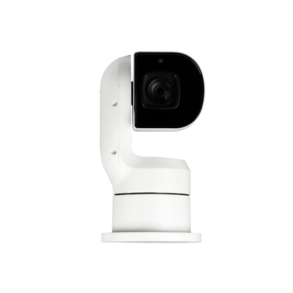 Witte Dahua PTZ-beveiligingscamera met 25x optische zoom en zwarte lensbehuizing voor buitenbewaking.