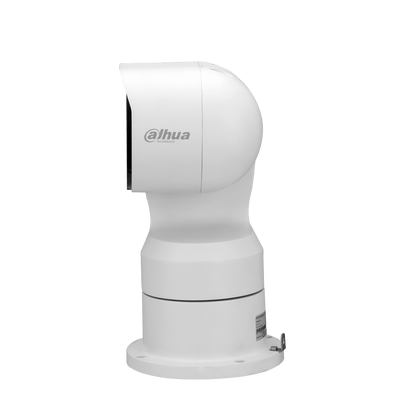 Witte Dahua PTZ-beveiligingscamera met 25x optische zoom en robuust design voor buitenmontage.