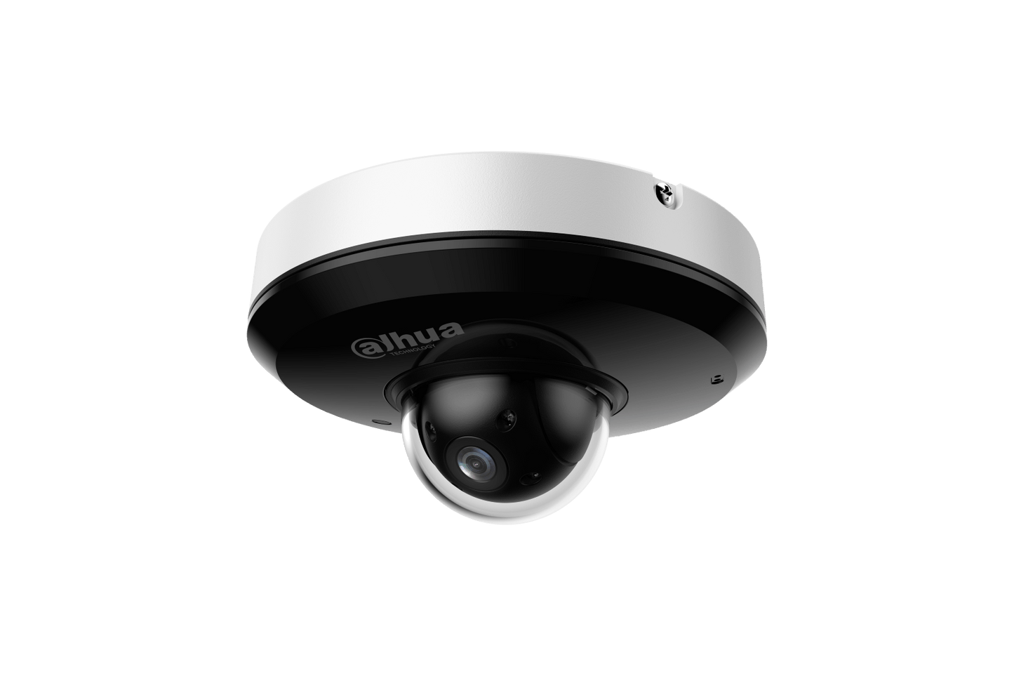 Dahua SD1A404DB-GNY 4MP PTZ-domecamera met wit-zwarte behuizing en transparante lenskap voor professionele bewaking.