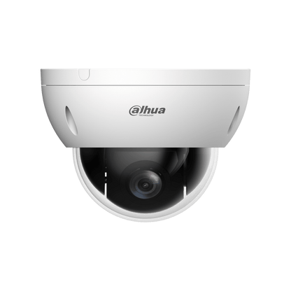 Witte Dahua SD22204DB-GNY dome-beveiligingscamera met 4x optische zoom en robuuste IK10-behuizing.