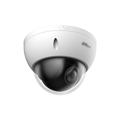 Witte Dahua SD22204DB-GNY dome-beveiligingscamera met transparante koepel en 4x optische zoomlens.
