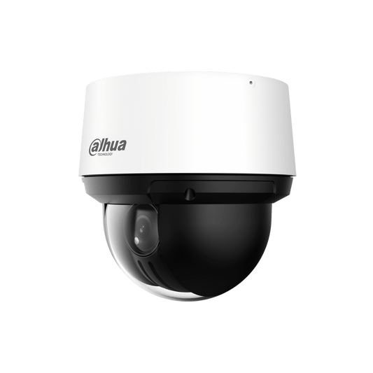 Dahua SD4A425DB-HNY PTZ-beveiligingscamera met witte behuizing en zwarte koepel voor buitenbewaking.