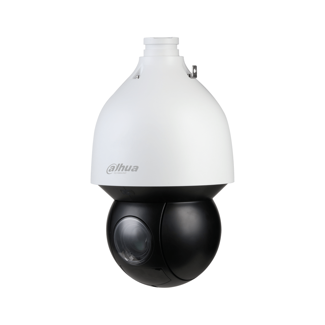 Witte Dahua SD5A825GA-HNR PTZ-beveiligingscamera met zwarte lensbehuizing en 25x optische zoom.