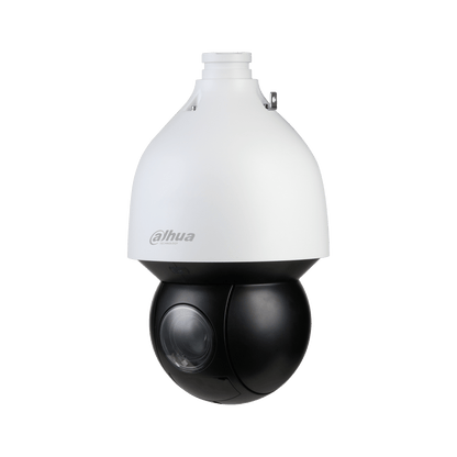 Witte Dahua SD5A825GA-HNR PTZ-beveiligingscamera met zwarte lensbehuizing en 25x optische zoom.