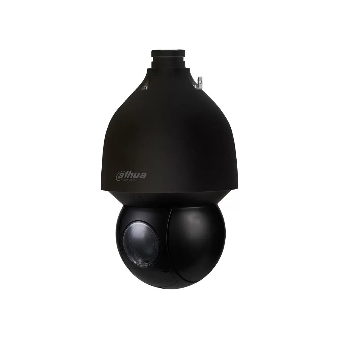 Zwarte Dahua SD5A825GA-HNR PTZ-beveiligingscamera met 25x optische zoom en robuust koepelontwerp.
