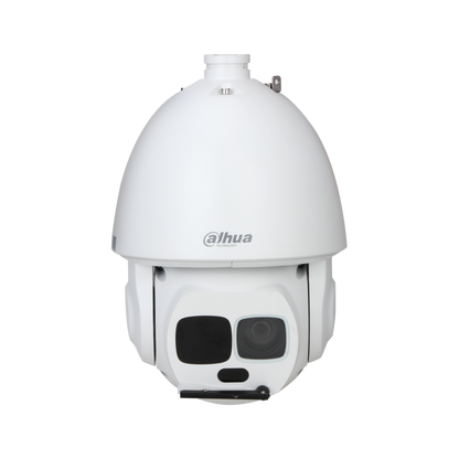 Witte Dahua WizMind PTZ-beveiligingscamera met 45x zoomlens en infraroodverlichting voor buiten.