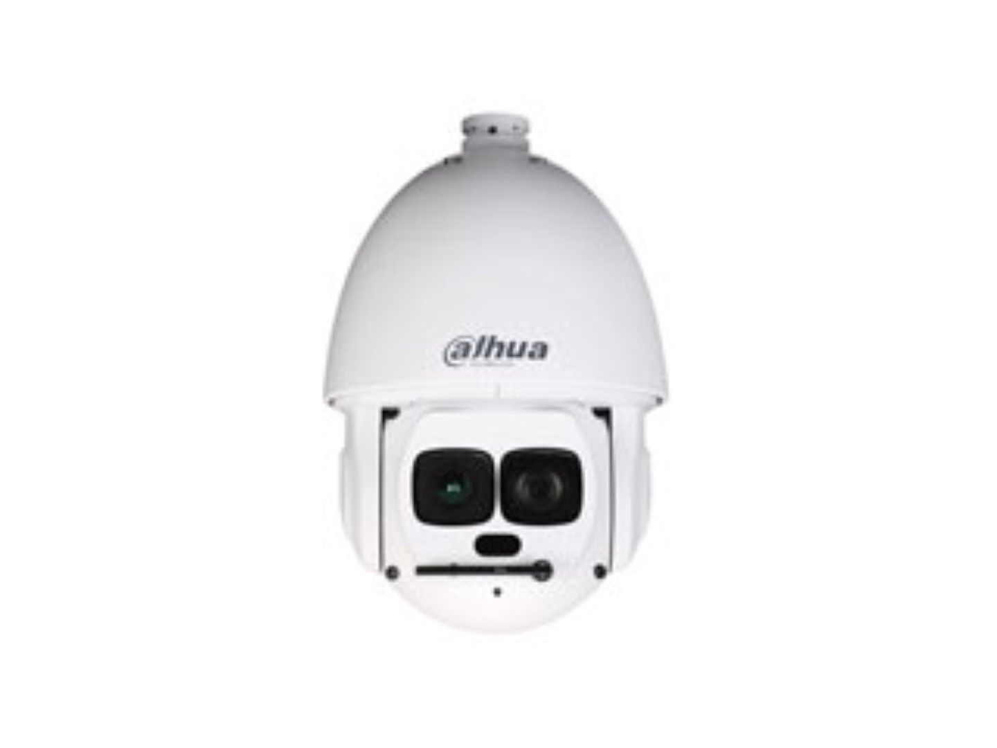 Witte Dahua PTZ-domecamera met 45x optische zoom en dubbele lens voor professionele buitenbewaking.