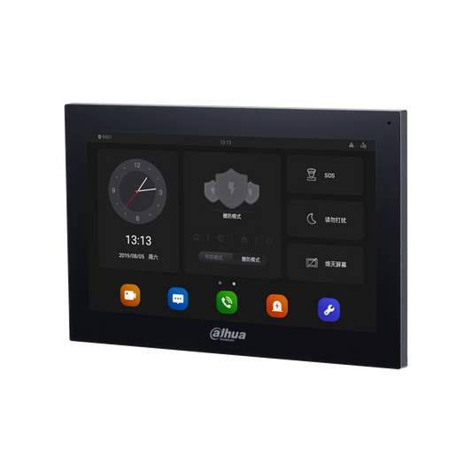 Zwarte Dahua VTH5341G-W 10-inch Android intercom monitor met capacitief touchscreen en intuïtieve gebruikersinterface.