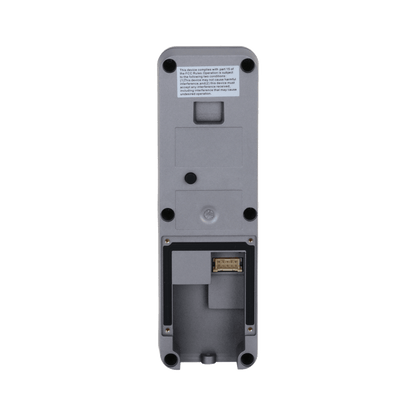 Grijze achterkant van de slanke Dahua VTO2311R-WP video intercom met aansluitpoort en montagepunten.
