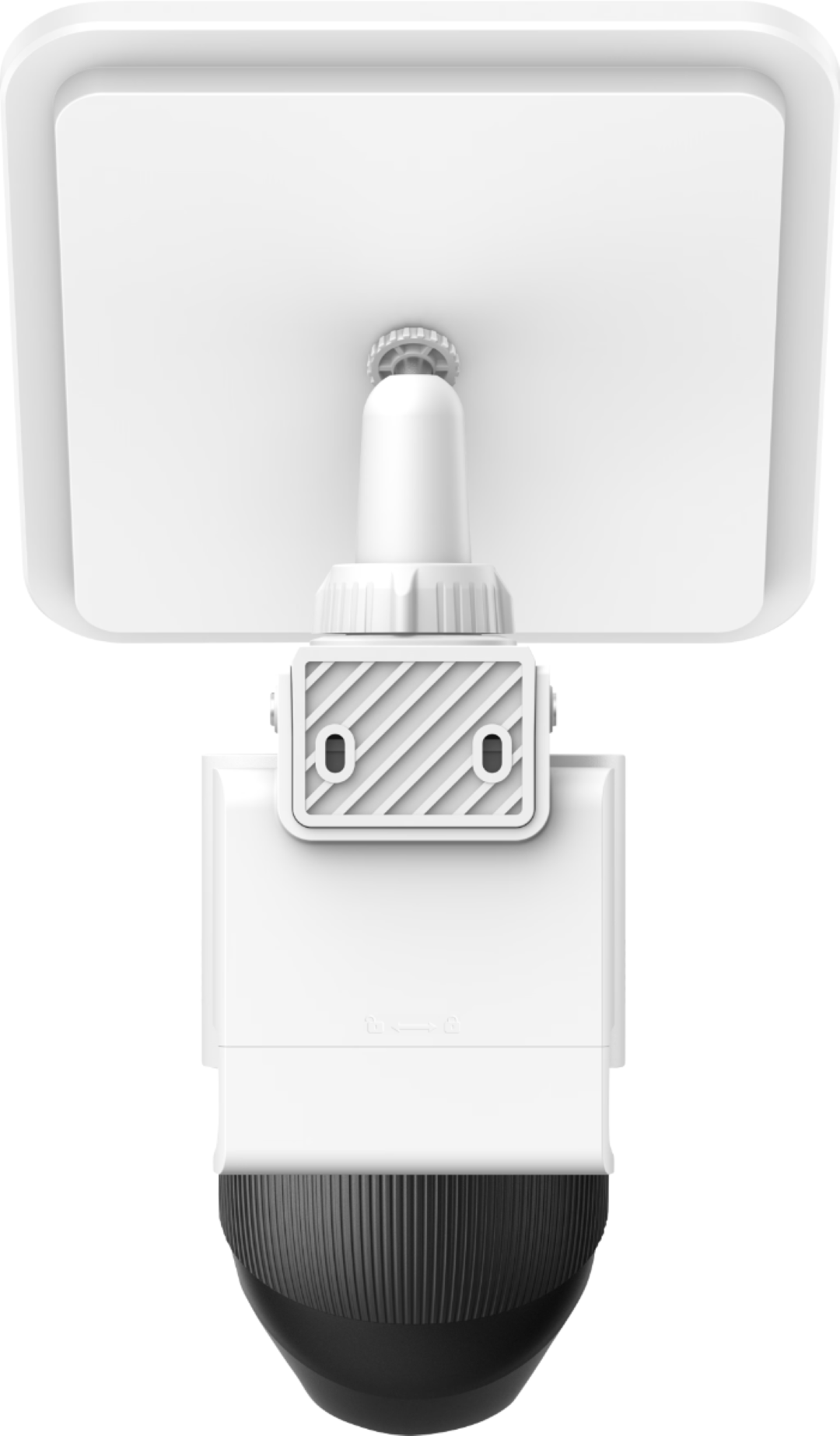 Witte Eufy SoloCam S4 beveiligingscamera met zonnepaneel, dual-lens systeem en zwarte draaibare cameralens.