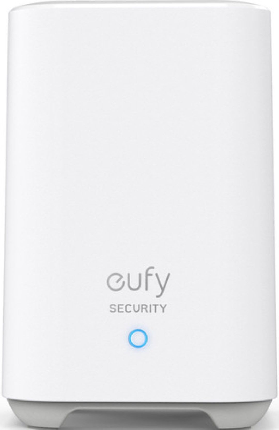 Witte Eufy Security HomeBase met strak design en blauw statuslampje voor draadloze videodeurbel.