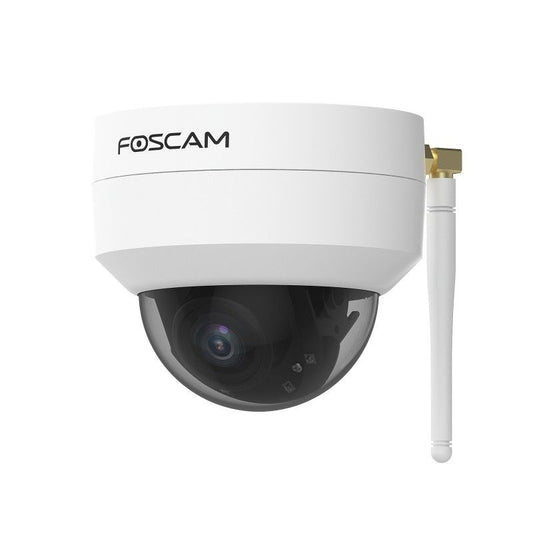 Witte Foscam D4Z outdoor PTZ-beveiligingscamera met 4MP lens, koepelvormig design en externe WiFi-antenne.