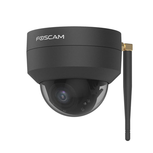 Zwarte Foscam D4Z outdoor PTZ-beveiligingscamera met 4MP lens, 4x optische zoom en externe WiFi-antenne.