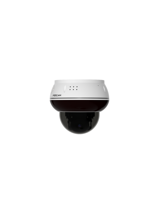 Witte Foscam D8ET 4K PoE PTZ-beveiligingscamera met vandaalbestendige koepel en strak design voor buiten.