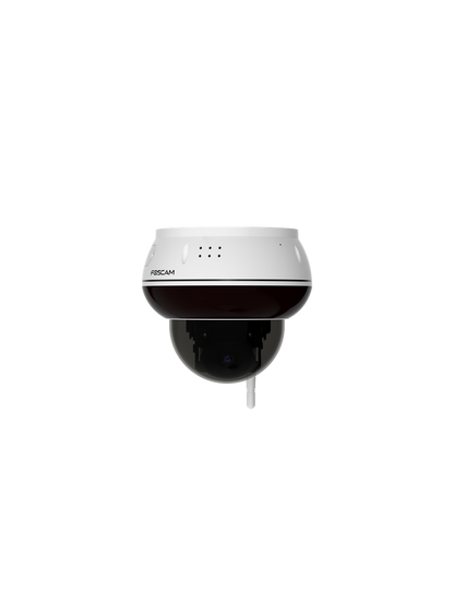 Witte Foscam D8T 4K PTZ buiten IP-camera met vandaalbestendige IK10-behuizing en zwarte cameralens.