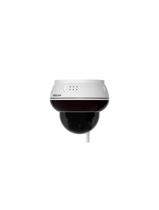 Witte Foscam D8T 4K PTZ buiten IP-camera met vandaalbestendige IK10-behuizing en zwarte cameralens.