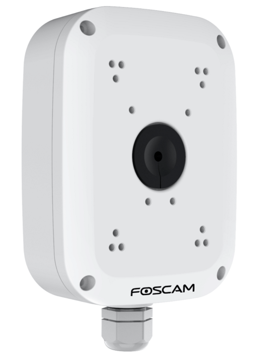 Witte Foscam FAB28H waterdichte lasdoos voor dome camera's met kabeldoorvoer en montagegaten.