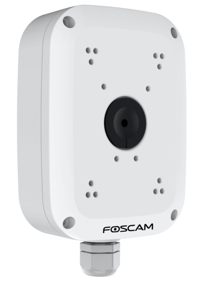 Witte Foscam FAB28H waterdichte lasdoos voor dome camera's met kabeldoorvoer en montagegaten.