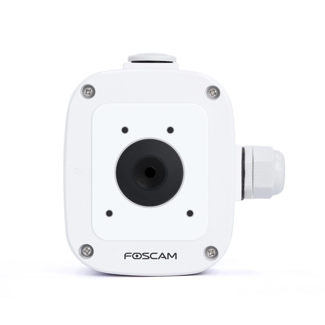 Witte Foscam FABS2 waterdichte lasdoos voor SD4 camera's met kabelwartel en vier montageschroeven.