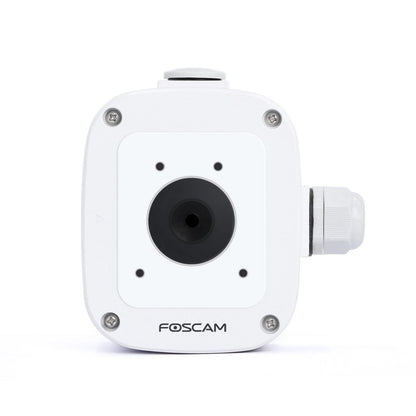 Witte Foscam FABS2 waterdichte lasdoos voor SD4 camera's met kabelwartel en vier montageschroeven.