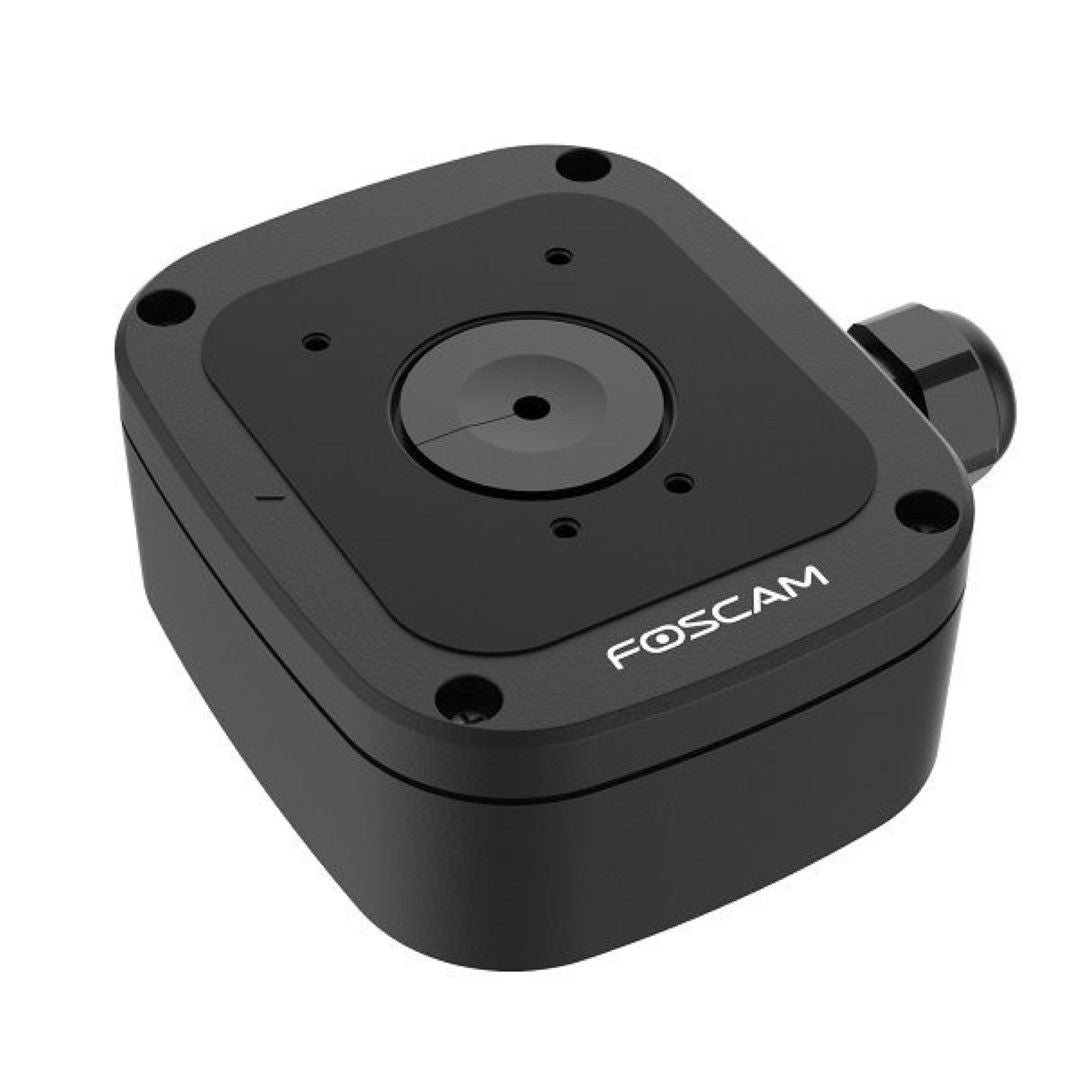 Zwarte Foscam FABS2 waterdichte lasdoos voor SD2 en SD4 camera's met kabelwartel en robuust design.