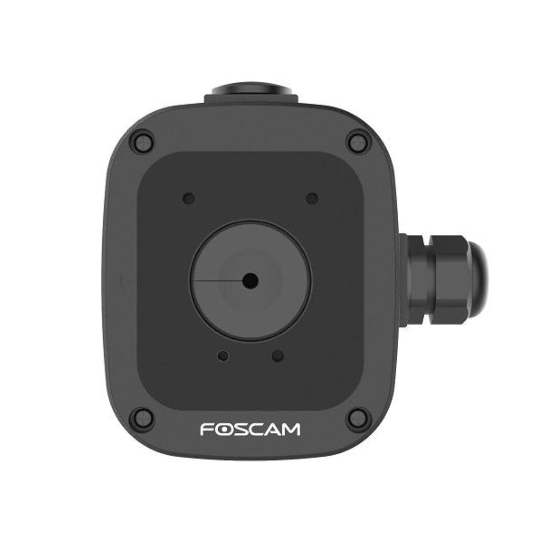 Zwarte Foscam FABS2 waterdichte lasdoos voor SD2 en SD4 camera's met kabeldoorvoer en montagebevestiging.