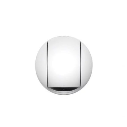 Witte Foscam R8M indoor WiFi beveiligingscamera met een rond, compact design en draaibare pan- en tilt-lens.