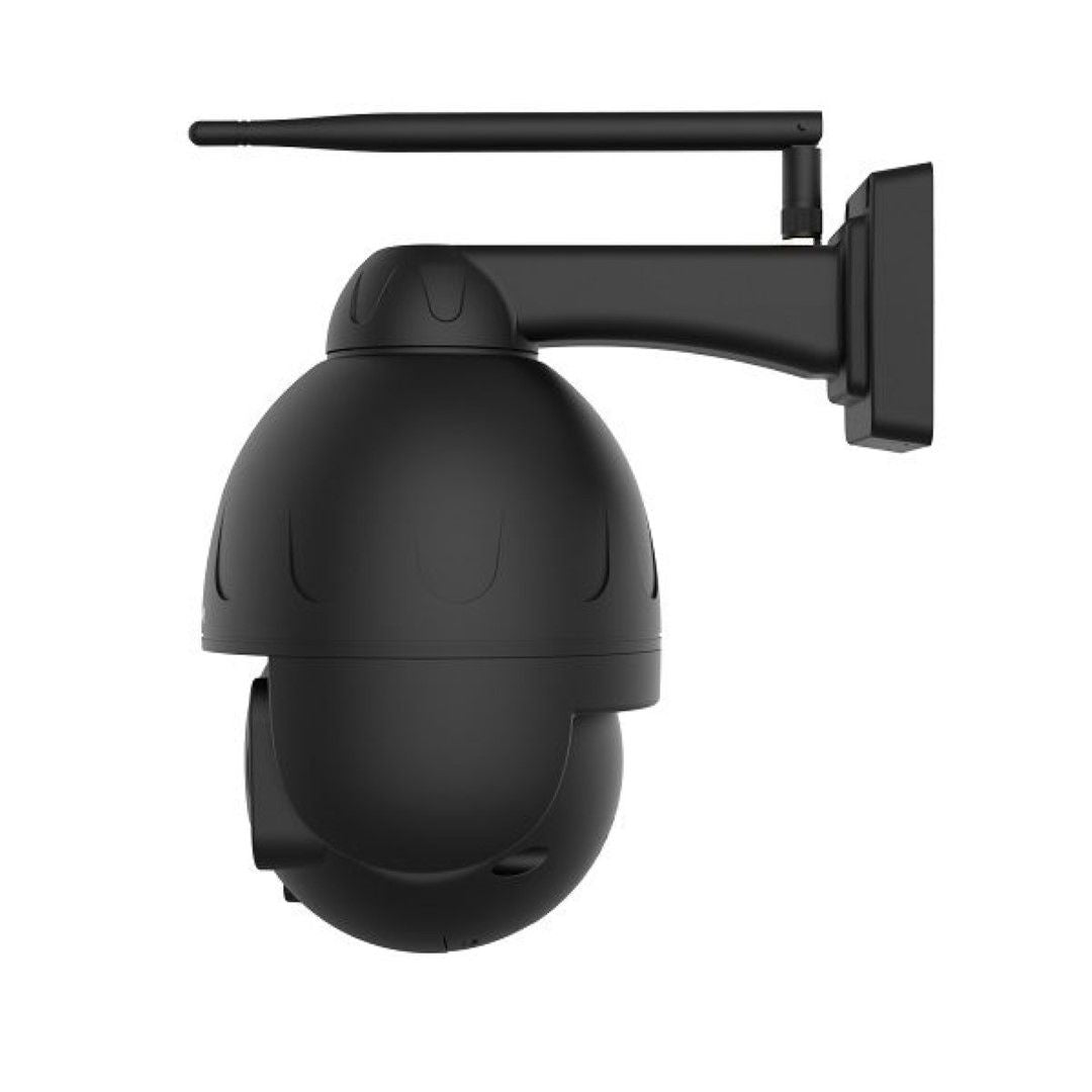 Zwarte Foscam SD4 PTZ-beveiligingscamera voor buiten met WiFi-antenne en weerbestendige behuizing.