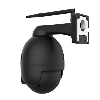 Zwarte Foscam SD4 PTZ-beveiligingscamera voor buiten met WiFi-antenne en wandbevestiging.