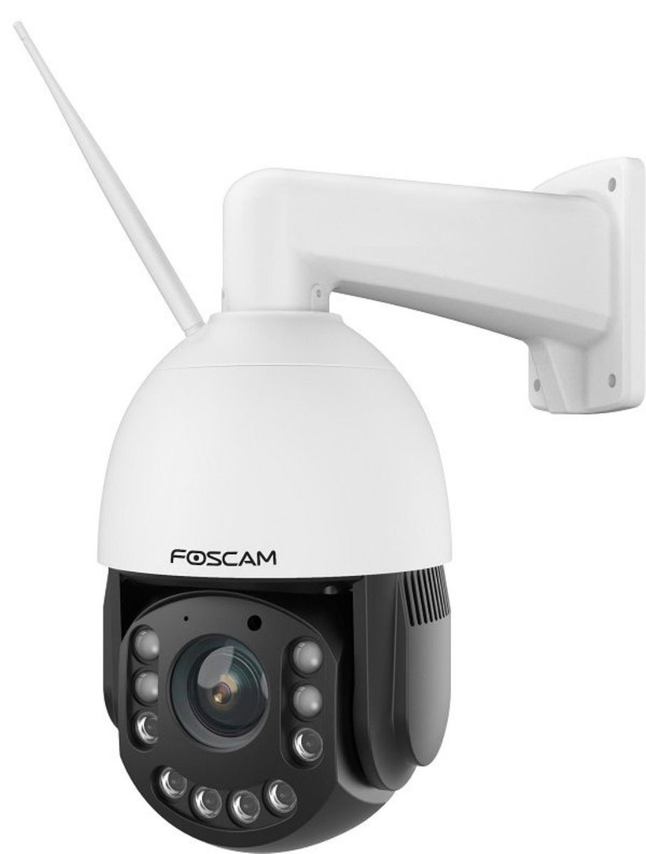 Witte Foscam SD4H outdoor PTZ-beveiligingscamera met 18x optische zoom, WiFi-antenne en infrarood nachtzicht.