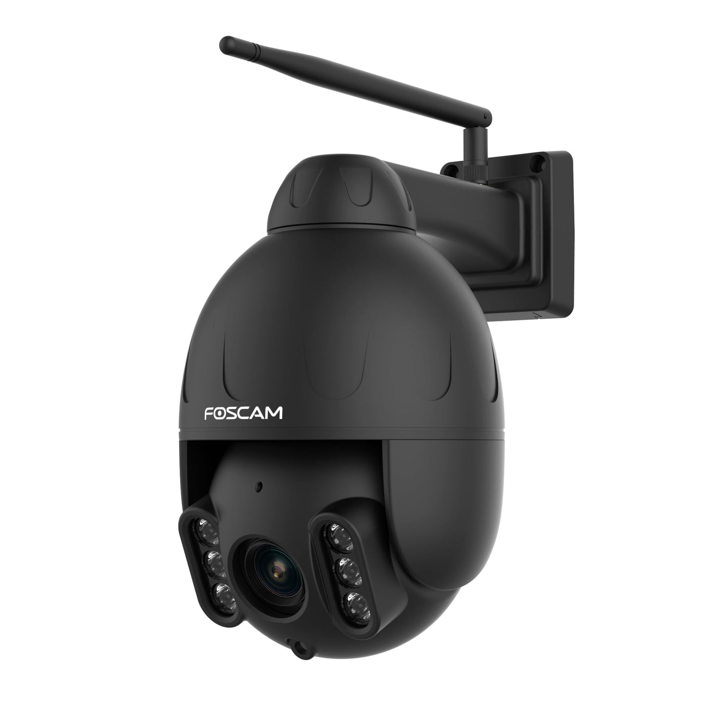 Zwarte Foscam SD4H PTZ-beveiligingscamera voor buiten met WiFi-antenne en 18x optische zoomlens.