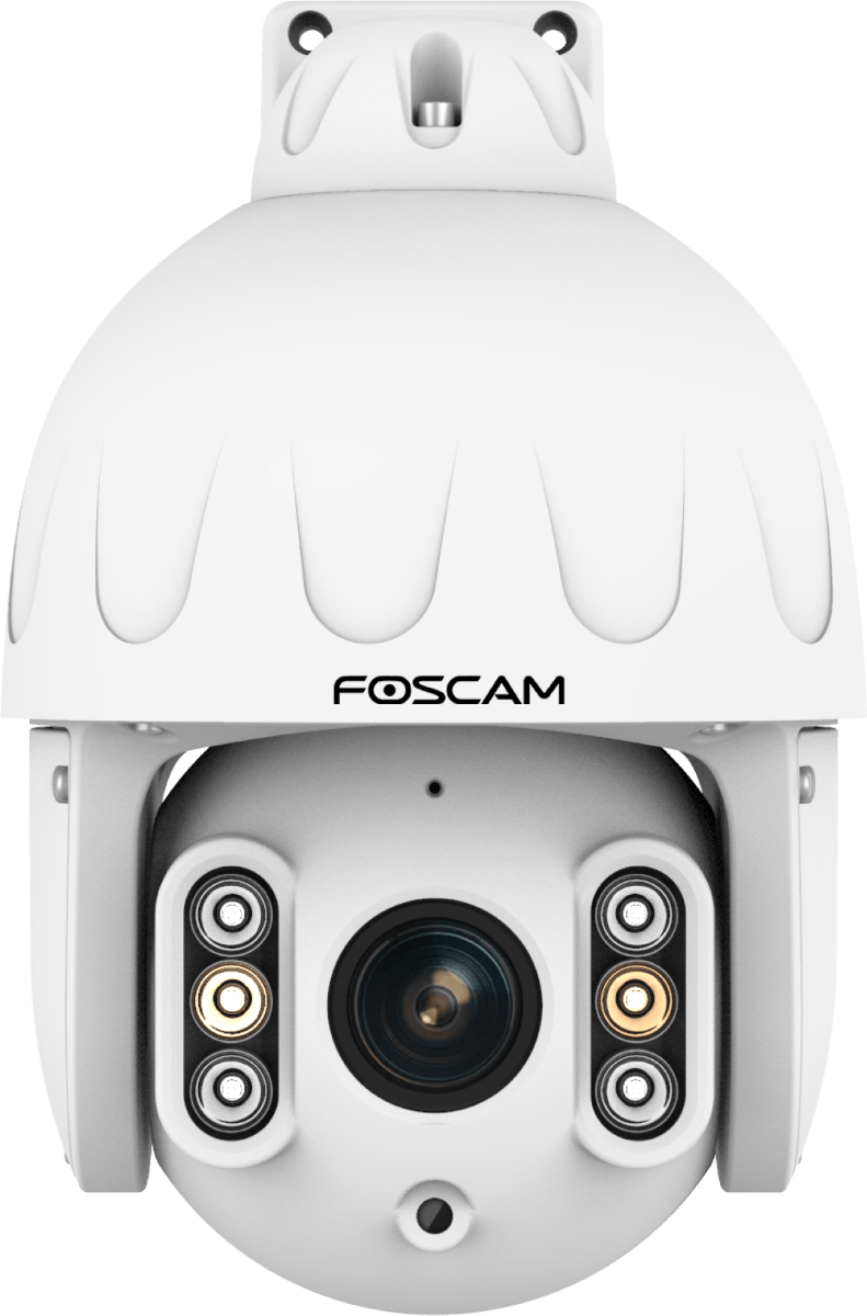 Witte Foscam SD8EP 8MP PoE PTZ-beveiligingscamera met 4x optische zoom en infrarood nachtzicht voor buiten.