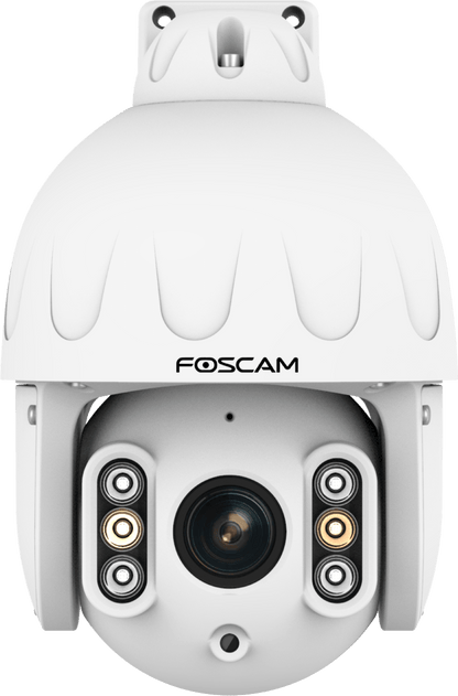 Witte Foscam SD8EP 8MP PoE PTZ-beveiligingscamera met 4x optische zoom en infrarood nachtzicht voor buiten.