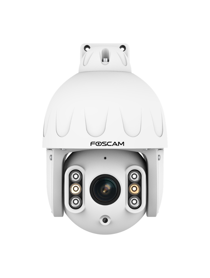 Witte Foscam SD8EP 8MP PoE PTZ-beveiligingscamera met 4x optische zoom en infrarood nachtzicht voor buiten.