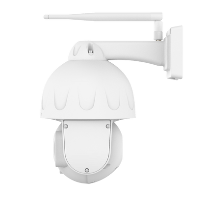 Witte Foscam SD8P 8MP outdoor PTZ-beveiligingscamera met WiFi-antenne en weerbestendige wandbevestiging.