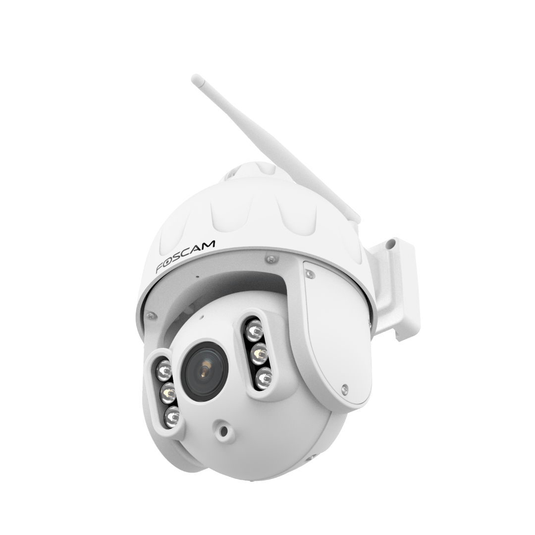 Witte Foscam SD8P 8MP outdoor PTZ-beveiligingscamera met WiFi-antenne en infrarood nachtzicht.